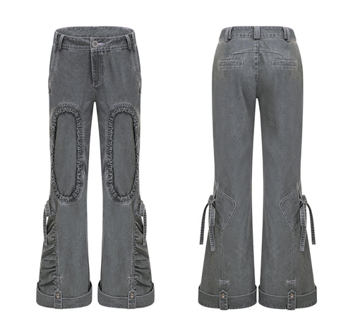 Low-Rise Strappy Wide-Leg Trousers (Adjustable Length)